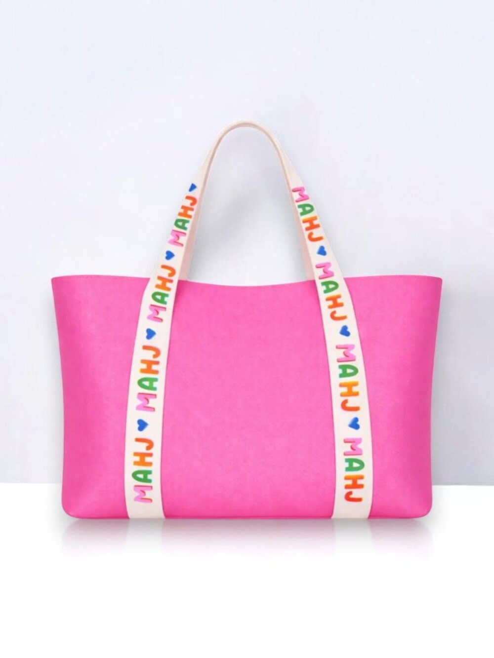 Mahjong Tote Bag Pink Neoprene Travel Beach Pool Carryall NWT